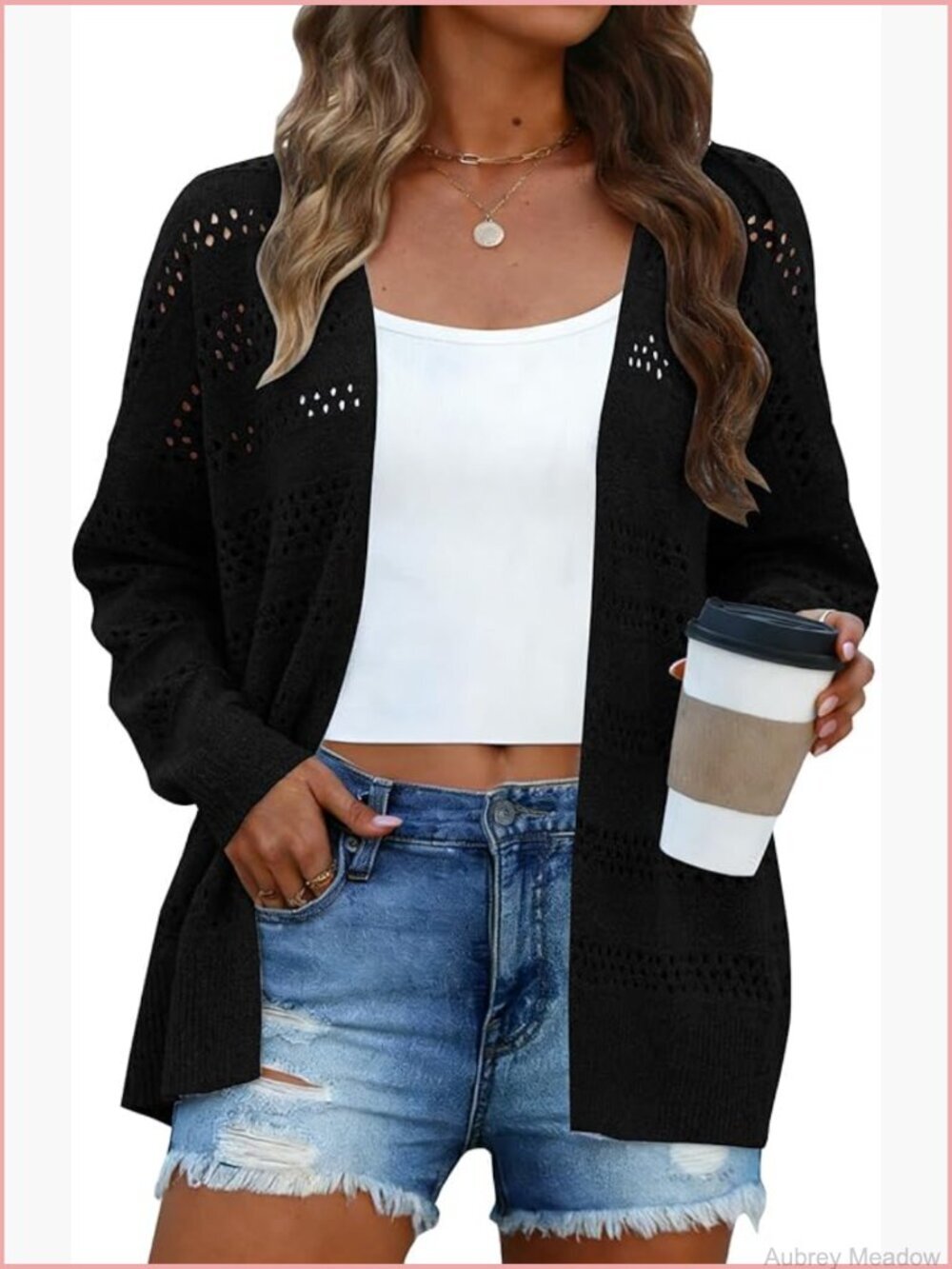Lightweight Crochet Cardigan Long Sleeve Open Front Kimono